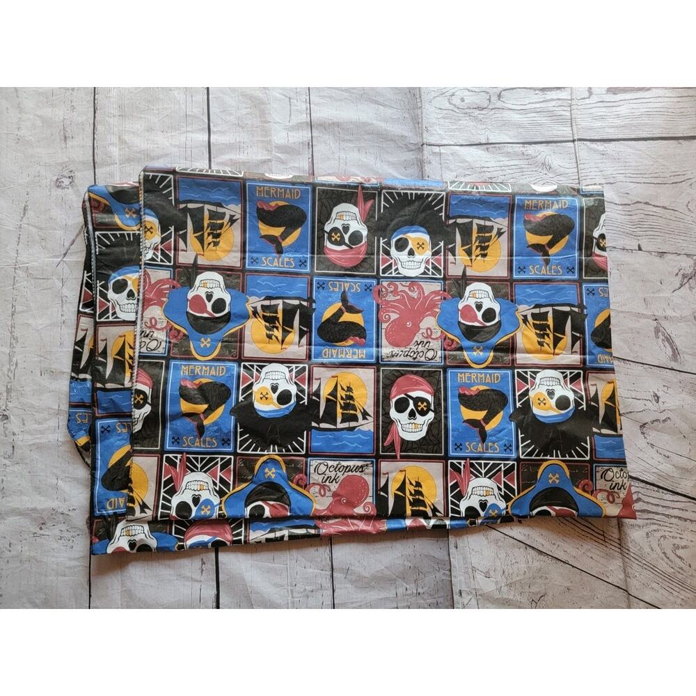Pirates Mermaid Ocutpus Halloween Patchwork Vinyl Flannel Bk Tablecloth 54x68in